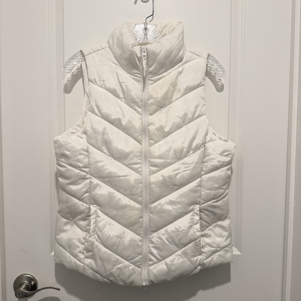 SO Kohls Womens White Puffer Vest Zip Pockets Size Medium